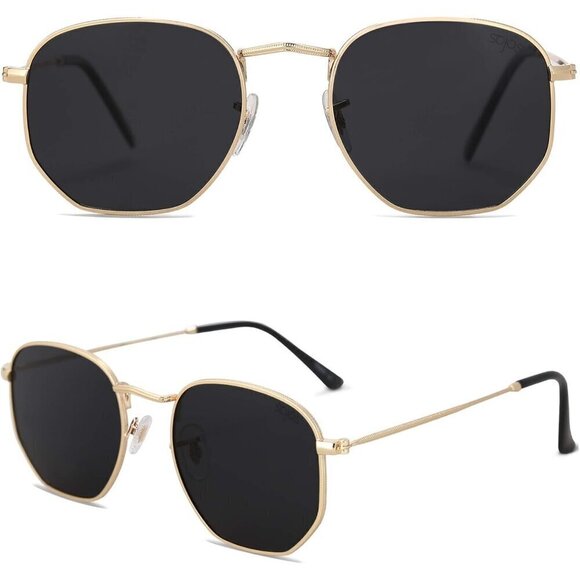 Sojos Sunglasses Women Black Polarized Small Hexagonal Polygon Shades Sunglasses